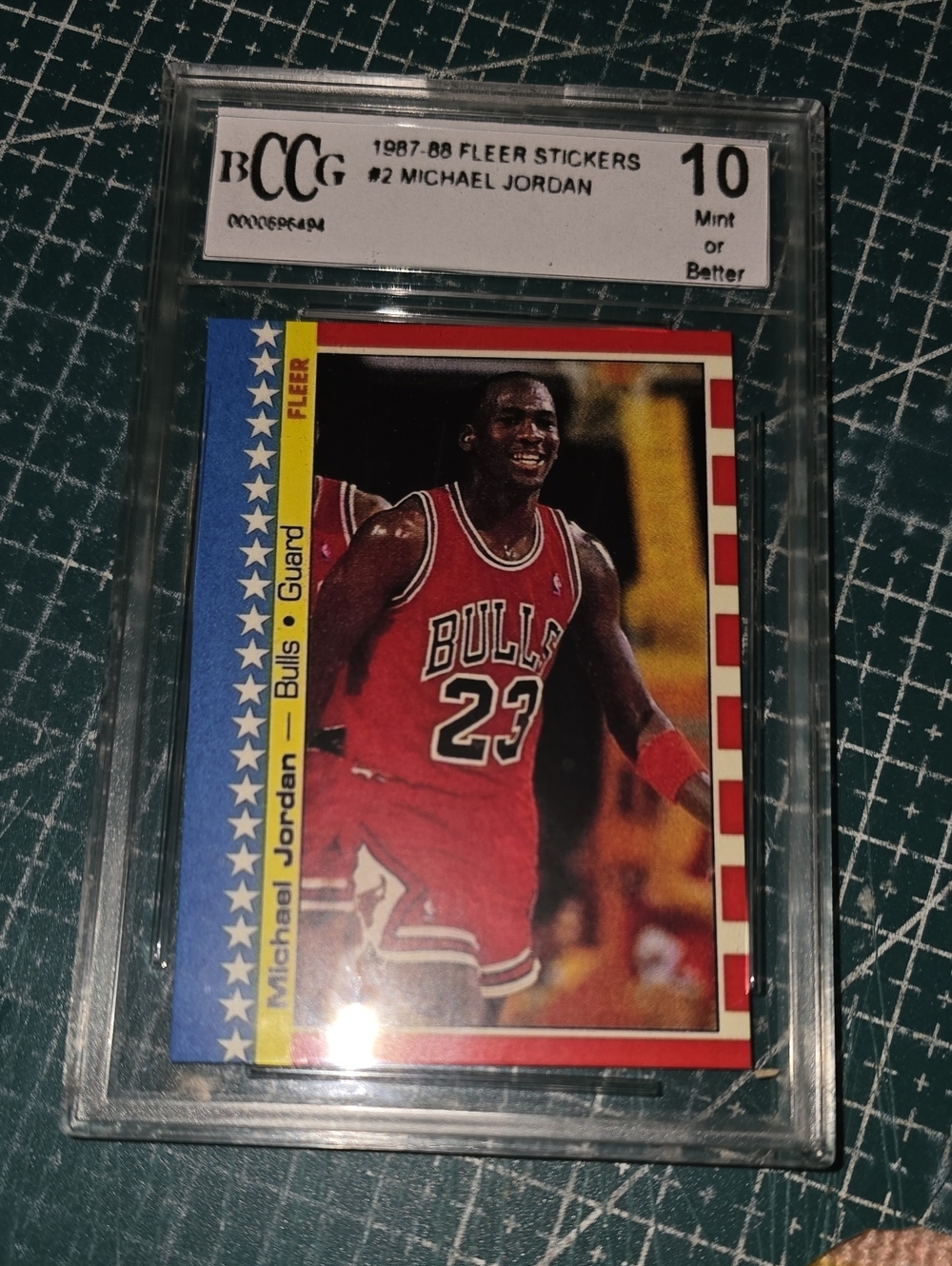 1987 Fleer Sticker Michael Jordan #2 Beckett 10